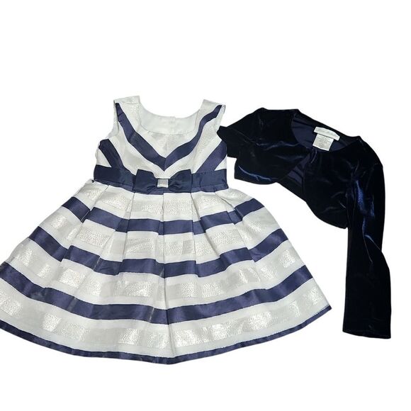 Jona Michelle Dress Size 2T Holiday Navy Blue Silver with Velour Shrug - Picture 2 of 9